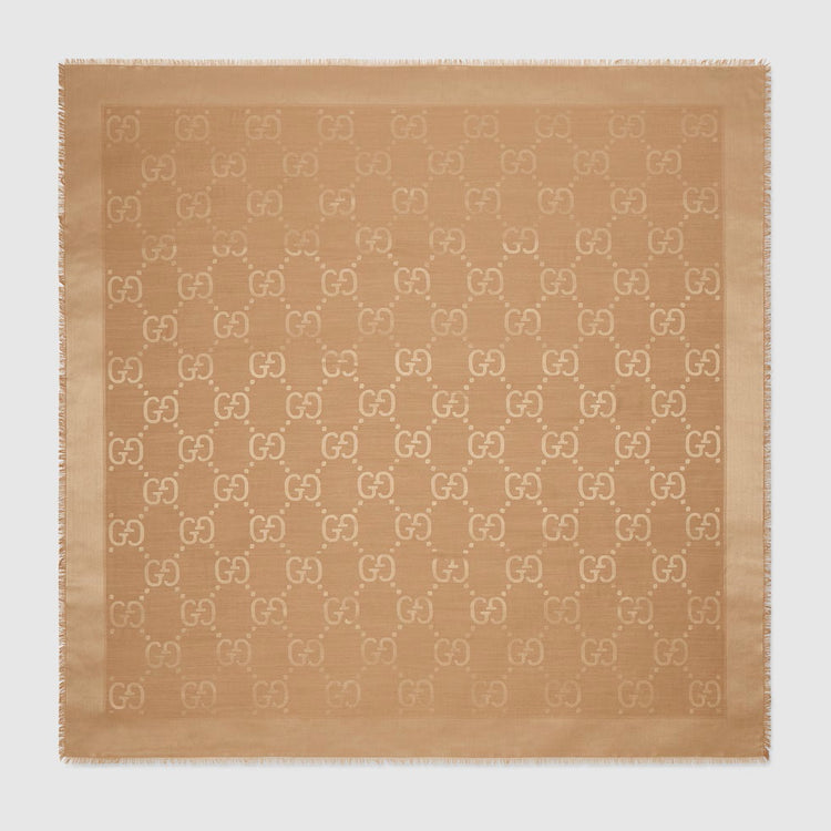 GG Jacquard Silk-Wool Camel Shawl