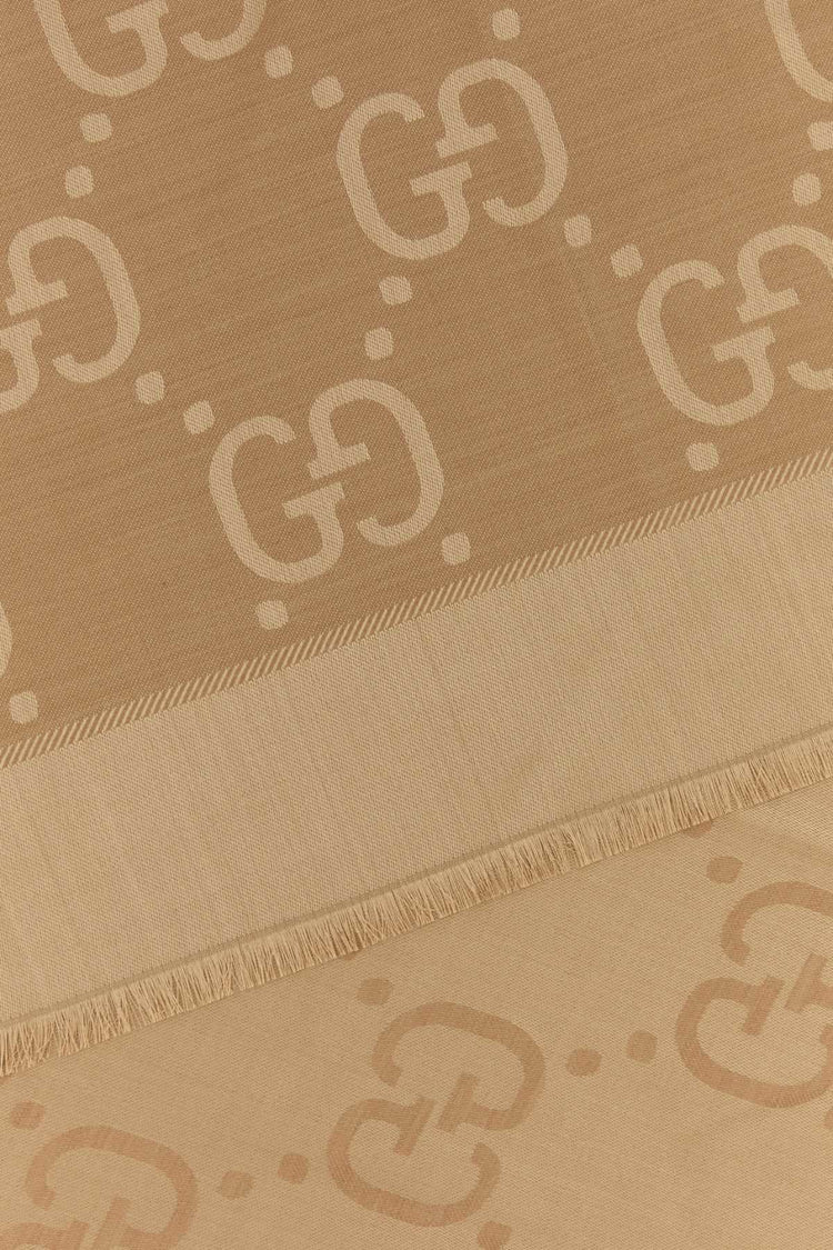 GG Jacquard Silk-Wool Camel Shawl