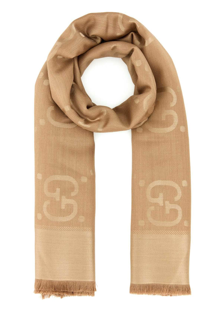 GG Jacquard Silk-Wool Camel Shawl