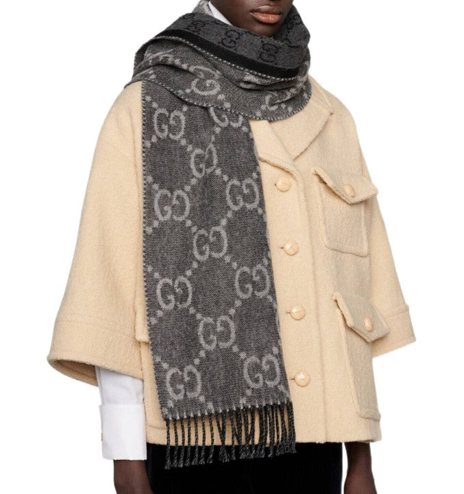 GG提花圖案針織羊毛圍巾