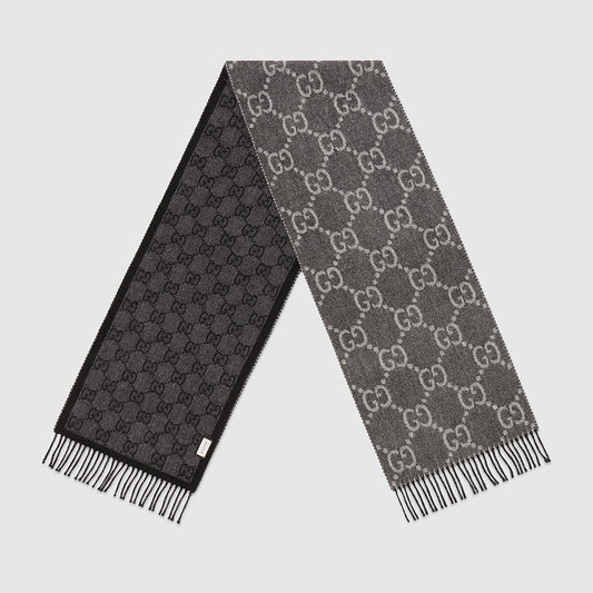 GG提花圖案針織羊毛圍巾