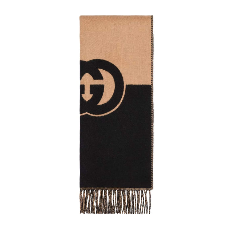 GG提花圖案針織羊毛圍巾