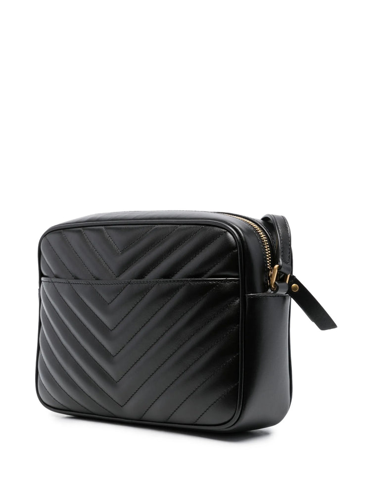 Lou Medium Ysl Camera Bag With Pocket In Quilted Leather In Black