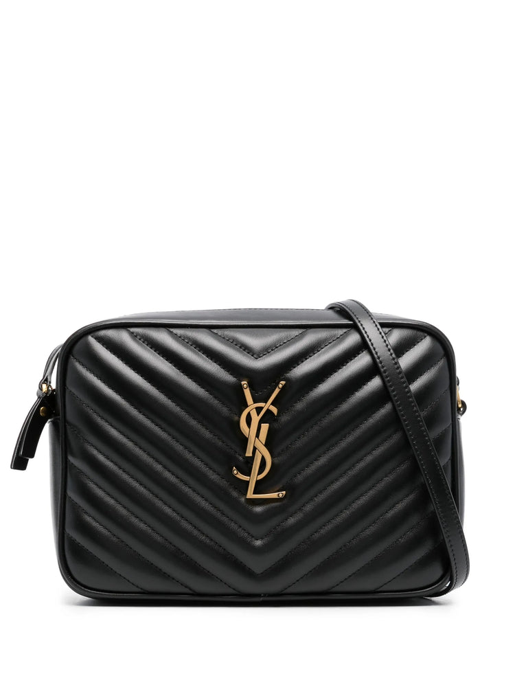 Lou Medium Ysl Camera Bag With Pocket In Quilted Leather In Black