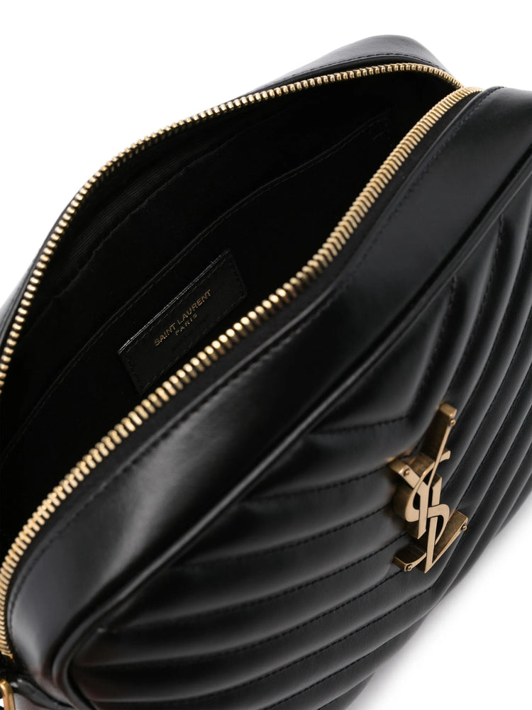 Lou Medium Ysl Camera Bag With Pocket In Quilted Leather In Black