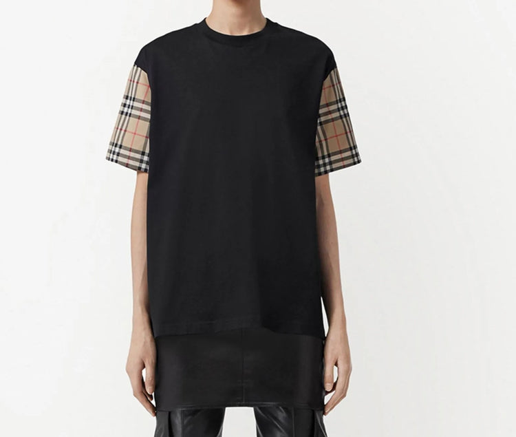 Burberry 格紋袖 T 卹 8043057A1189BLACK