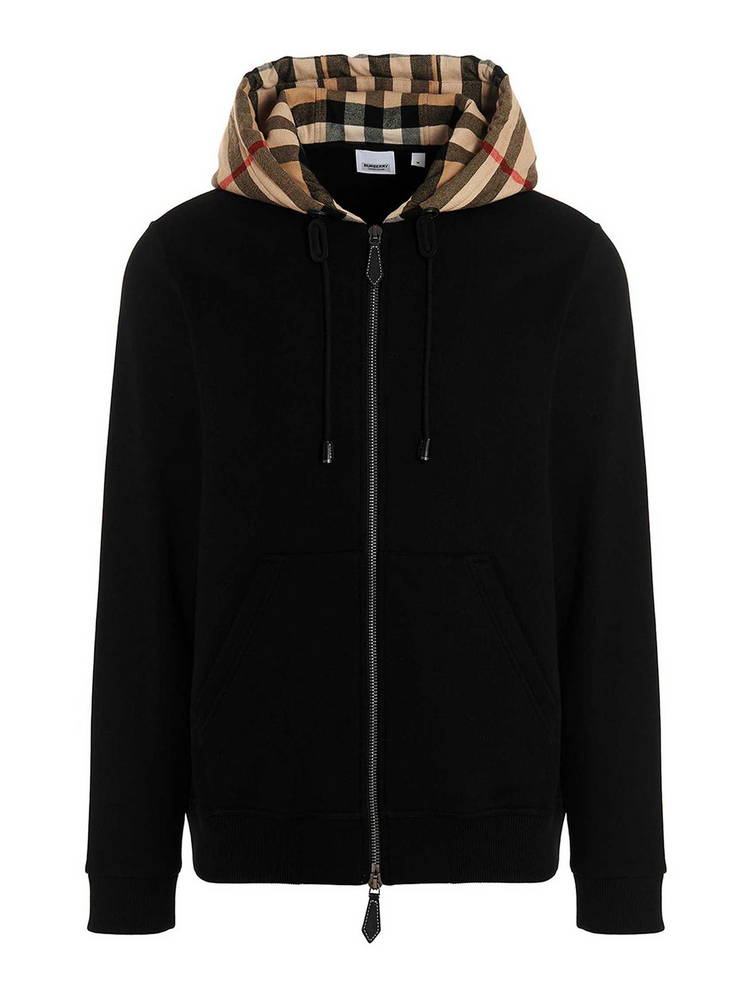 BURBERRY Check Hood Cotton Relaxed Fit Zip-Up Hoodie
