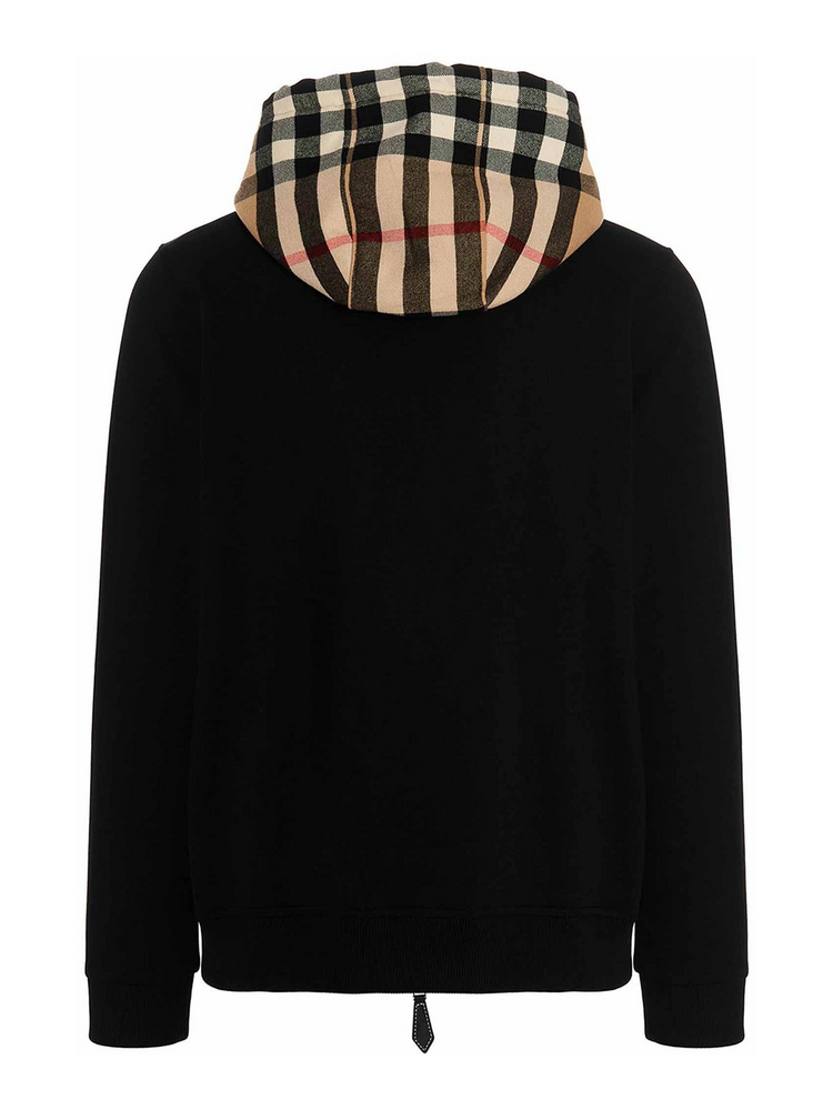 BURBERRY Check Hood Cotton Relaxed Fit Zip-Up Hoodie