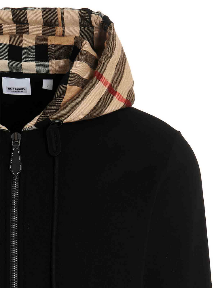 BURBERRY Check Hood Cotton Relaxed Fit Zip-Up Hoodie