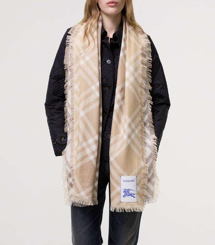 Wool-Silk Gradient Check Scarf (8125843)