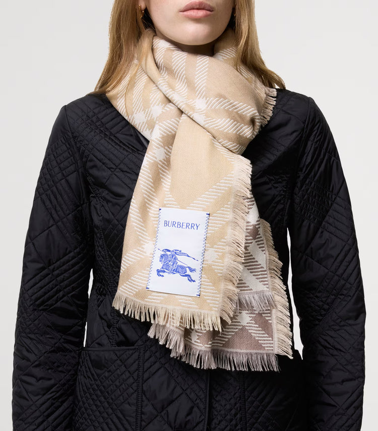 Wool-Silk Gradient Check Scarf (8125843)
