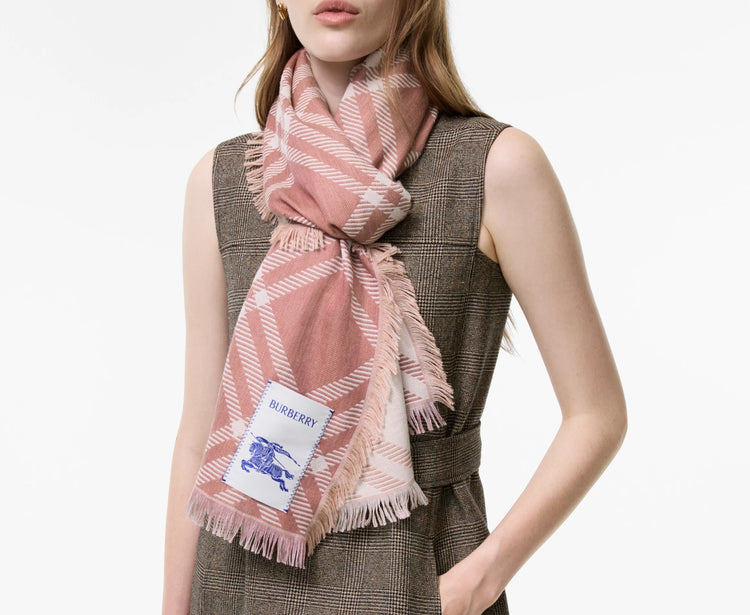 Wool-Silk Gradient Check Scarf (8125849)