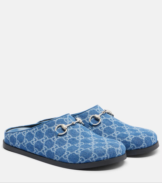 Slippers Horsebit aus Denim in Blau