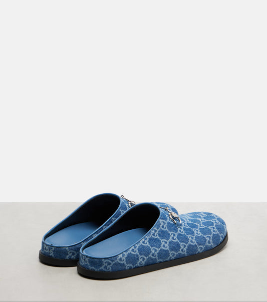 Slippers Horsebit aus Denim in Blau