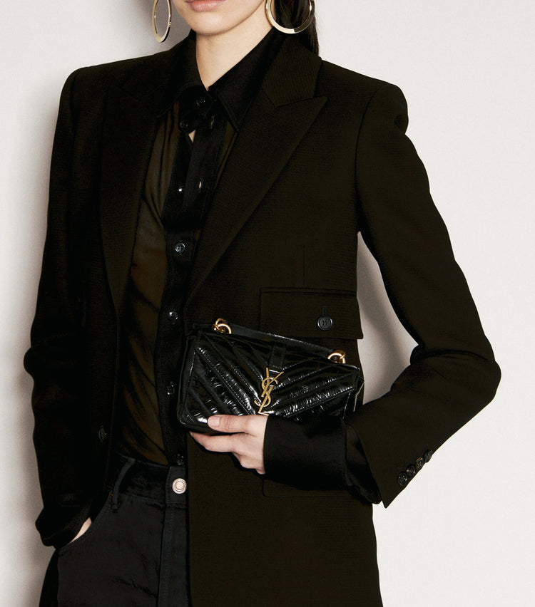 COLLEGE mini chain bag in shiny crackled leather