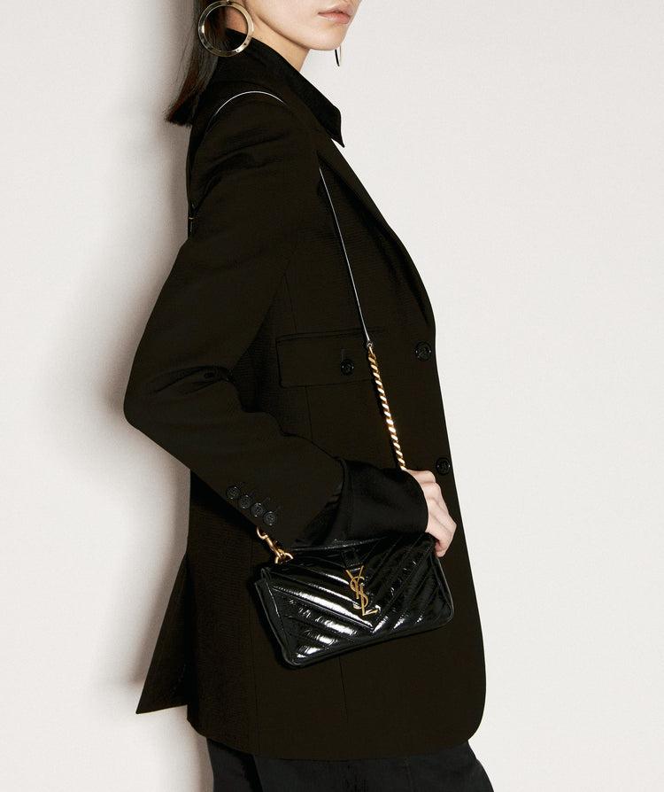 COLLEGE mini chain bag in shiny crackled leather