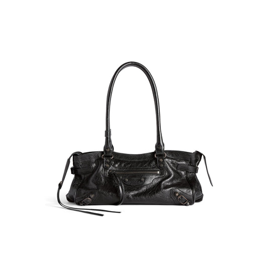 Le City Bag East West in black Arena lambskin, brass hardware