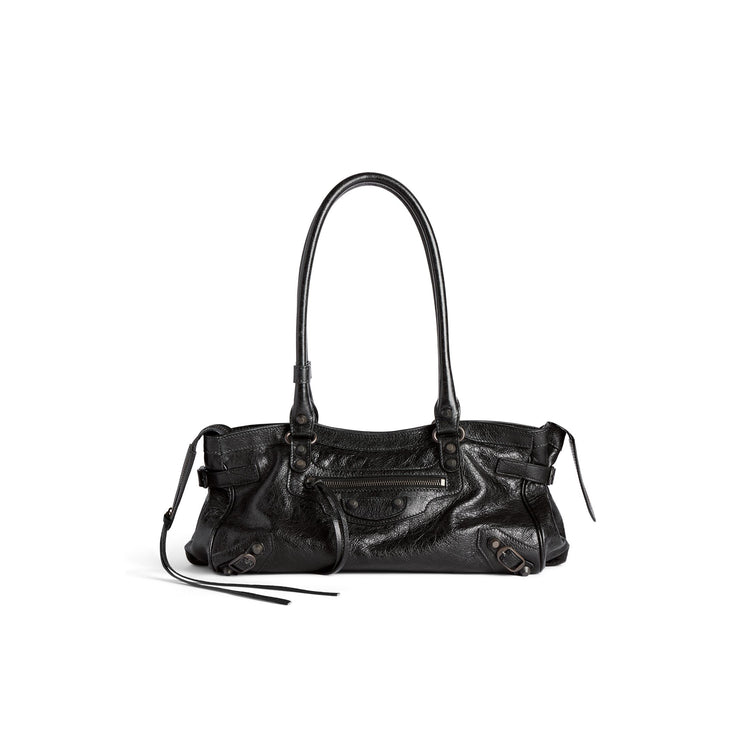 Le City Bag East West in black Arena lambskin, brass hardware