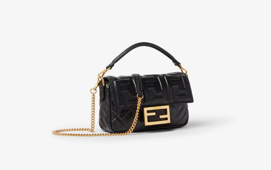 FF  Baguette Mini In Black Soft Nappa Leather With Gold-Finis