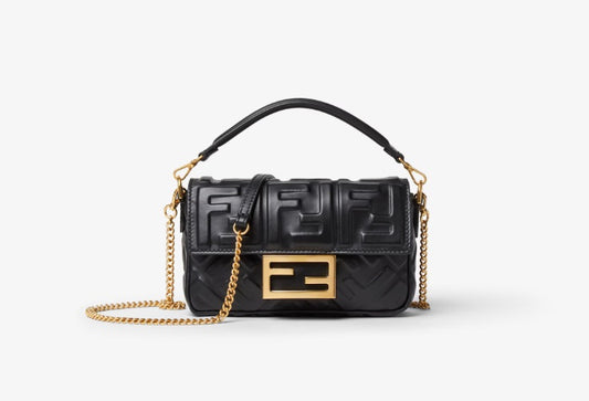 FF  Baguette Mini In Black Soft Nappa Leather With Gold-Finis