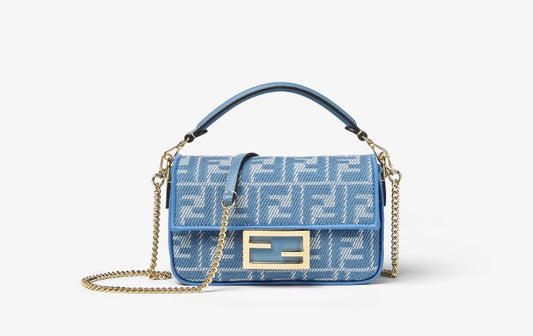 Blue denim-effect FF jacquard bag