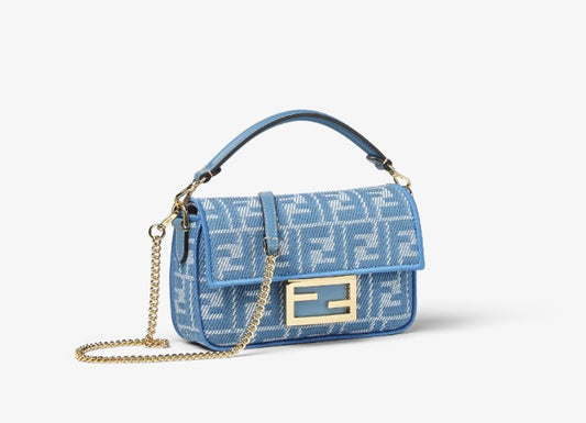 Blue denim-effect FF jacquard bag
