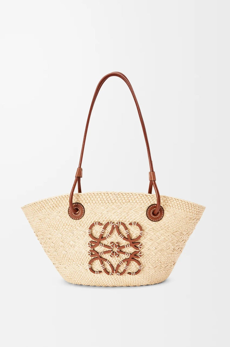 Small Anagram Basket bag in iraca palm and calfskin