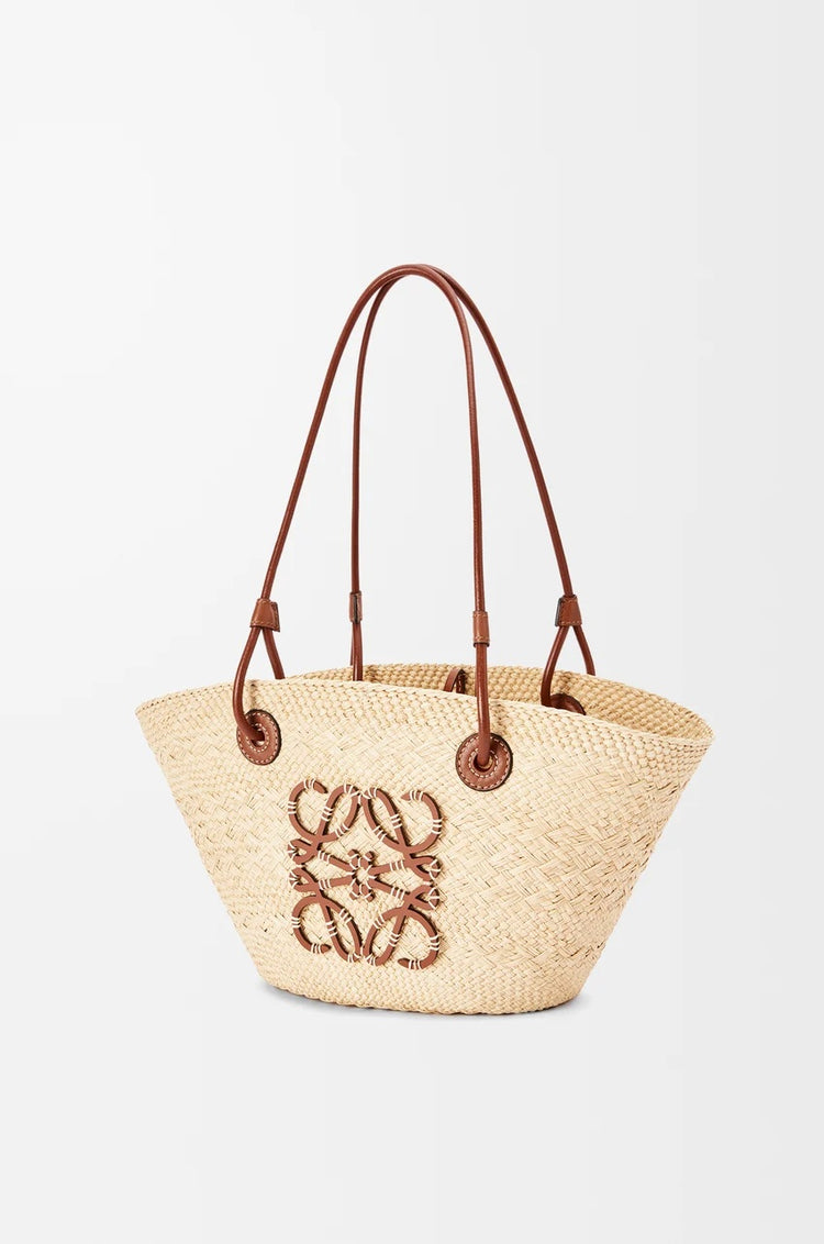 Small Anagram Basket bag in iraca palm and calfskin