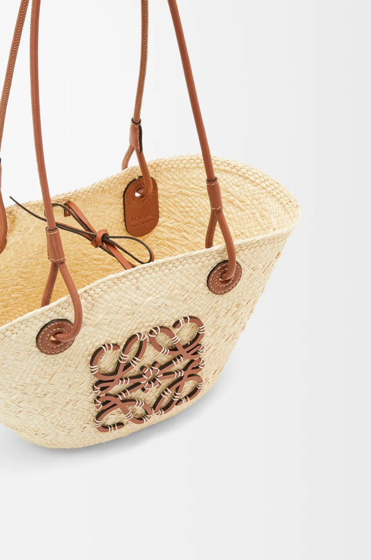 Small Anagram Basket bag in iraca palm and calfskin