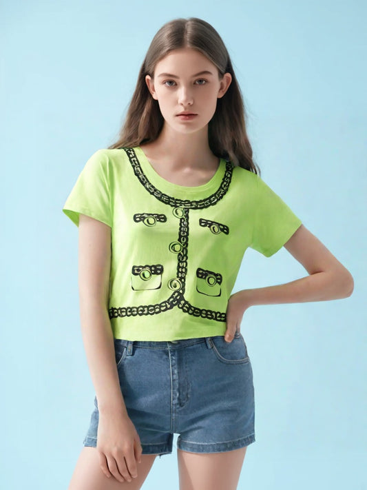 Print Round Neck Short Sleeves T-Shirt