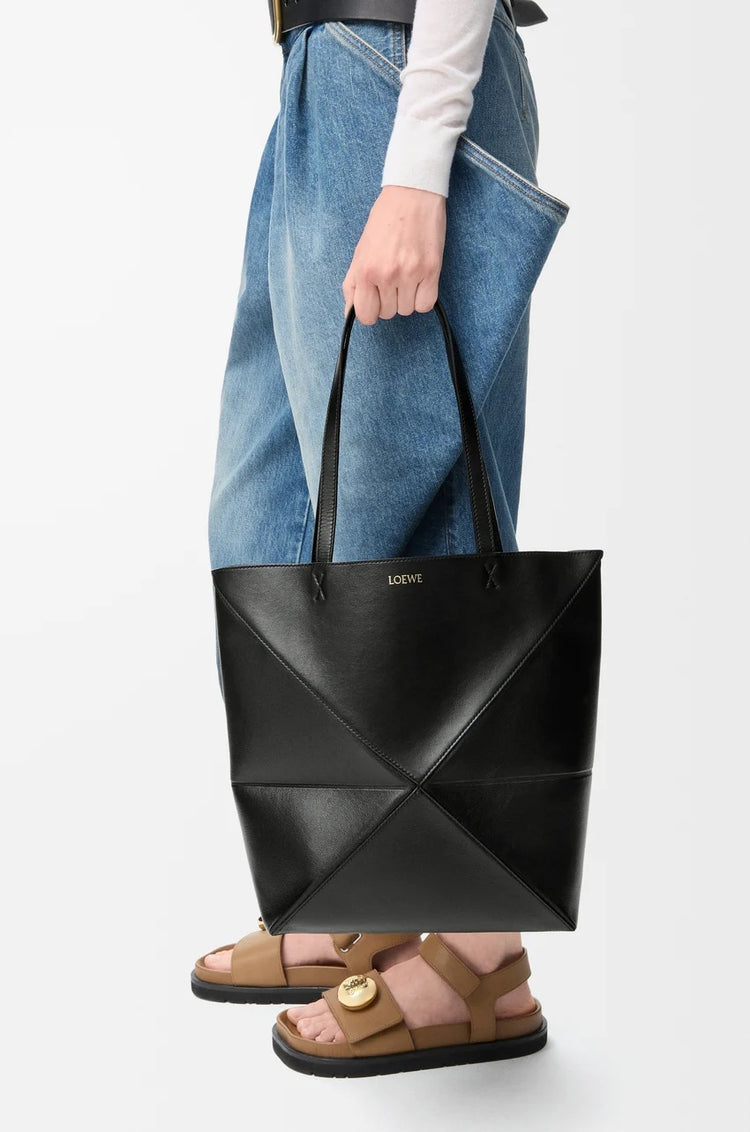 Medium Puzzle Fold tote in shiny calfskin