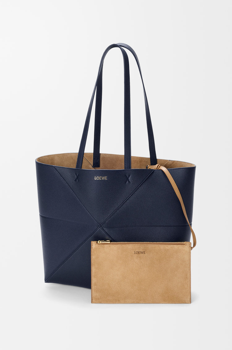 Large horizontal Puzzle Fold tote in soft grained calfskin (A779PEW)