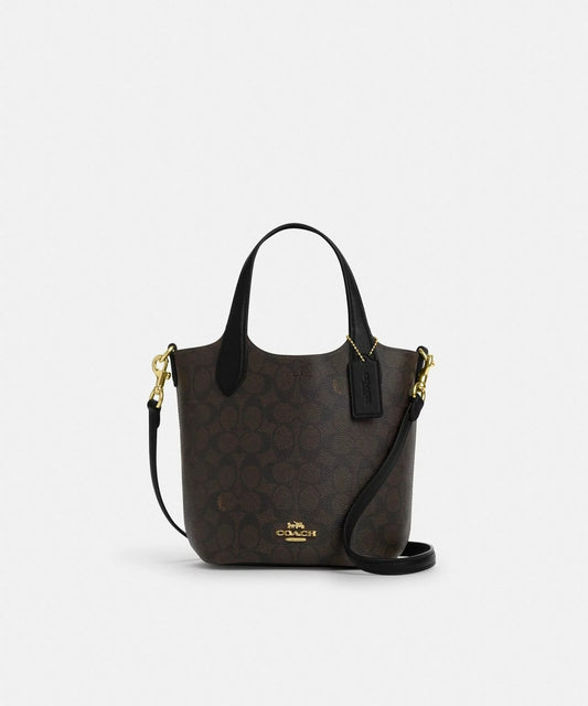 Gold/Walnut/Black Hanna Bucket Bag In Signature Canvas