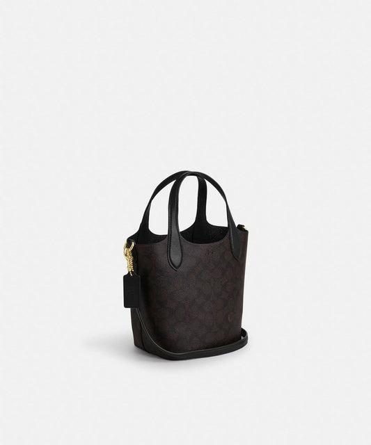 Gold/Walnut/Black Hanna Bucket Bag In Signature Canvas