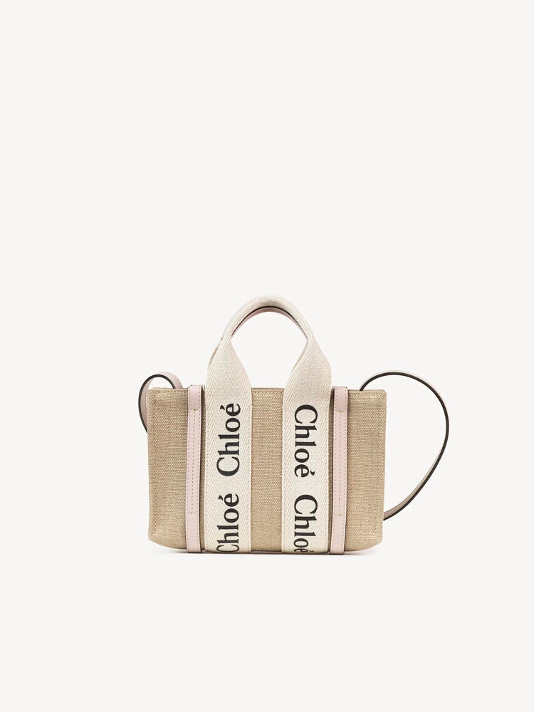 CHLOE MINI WOODY TOTE BAG IN LINEN