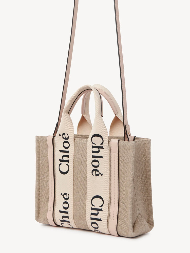 CHLOE SMALL WOODY TOTE BAG IN LINEN