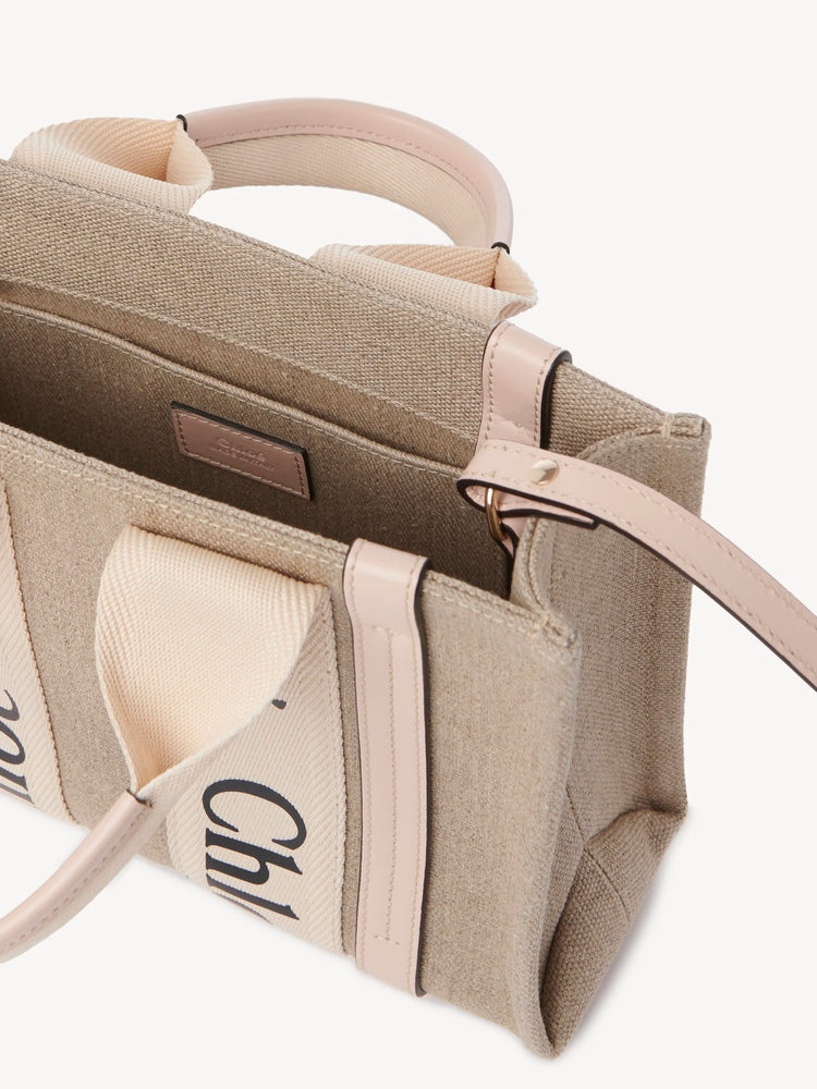 CHLOE SMALL WOODY TOTE BAG IN LINEN