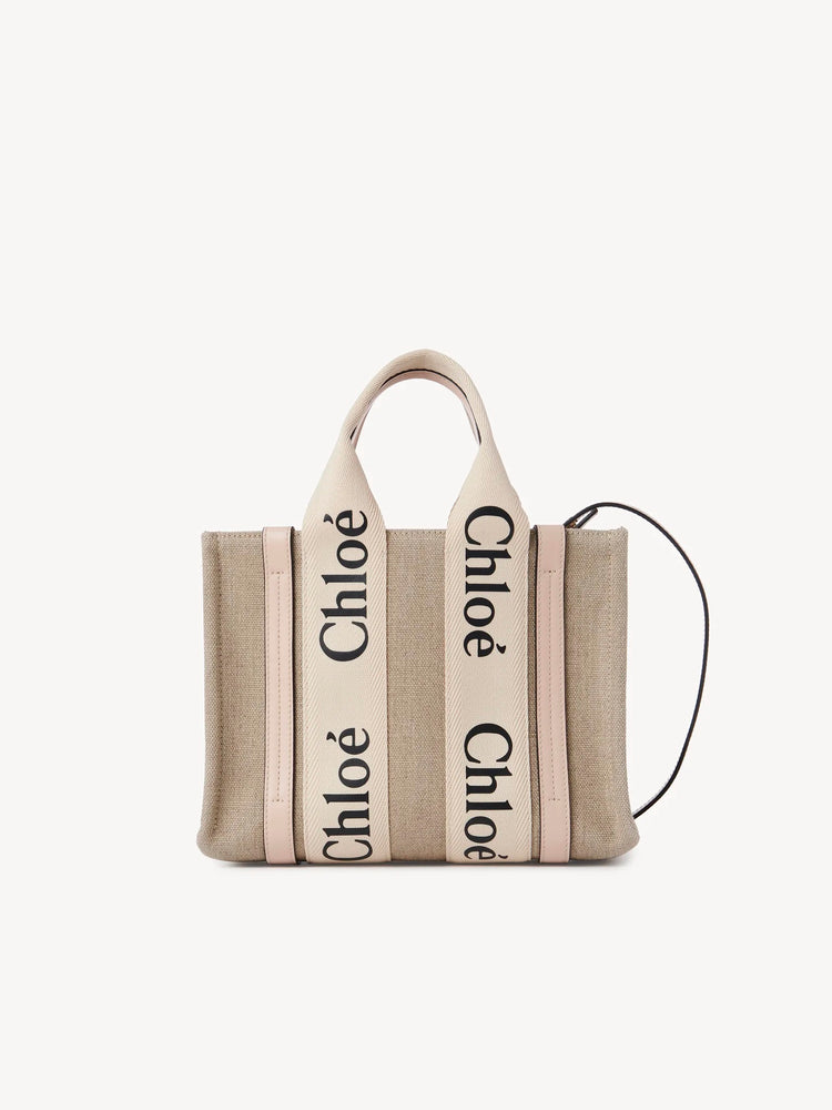 CHLOE SMALL WOODY TOTE BAG IN LINEN