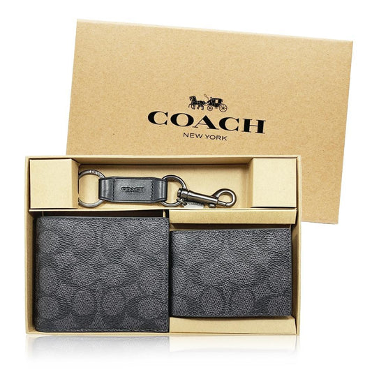 COACH Classic Monogram Full Print Iconic Leather Wallet Black Set(CW344)