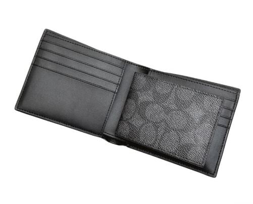 COACH Classic Monogram Full Print Iconic Leather Wallet Black Set(CW344)