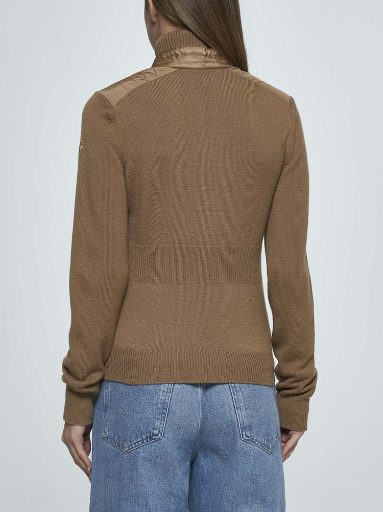 Beige Wool Padded Cardigan