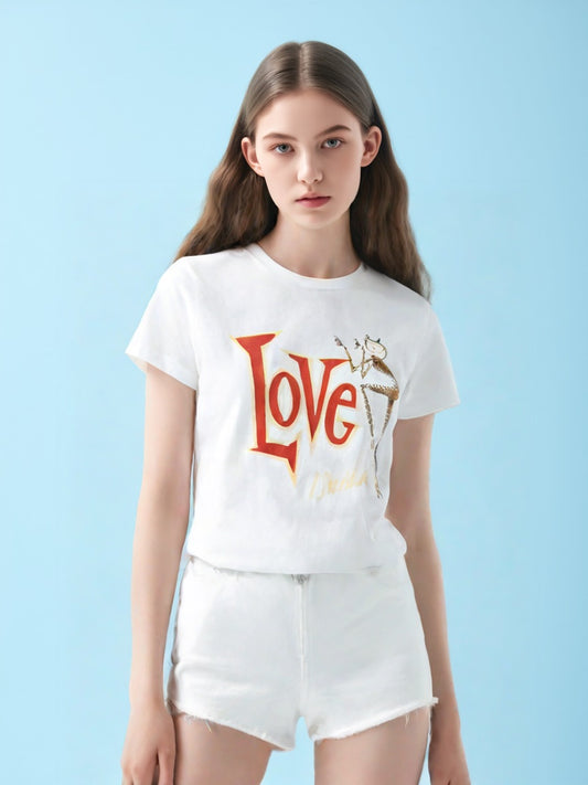 Printed Round Neck Short-Sleeves T-Shirt