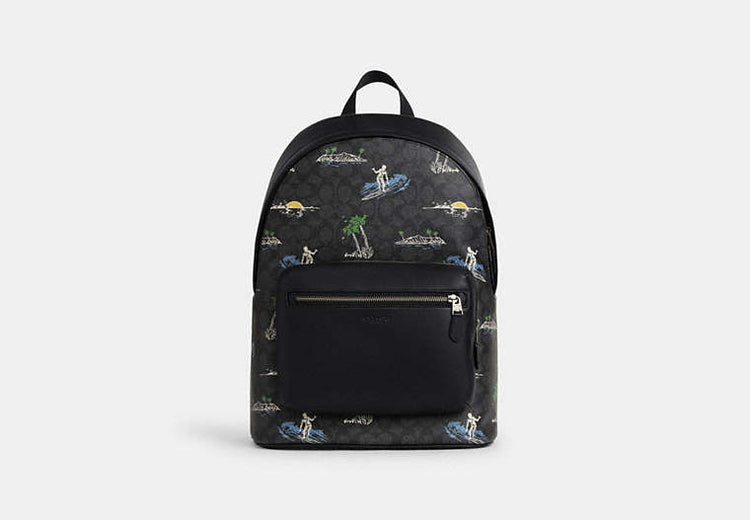 West Backpack In Signature Canvas With Surf Print