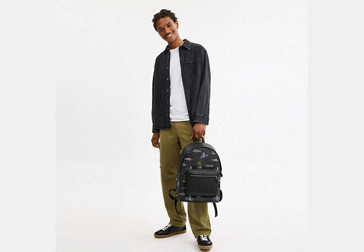 West Backpack In Signature Canvas With Surf Print
