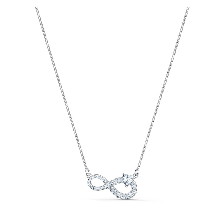 Necklace Infinity, White, Rhodium plated