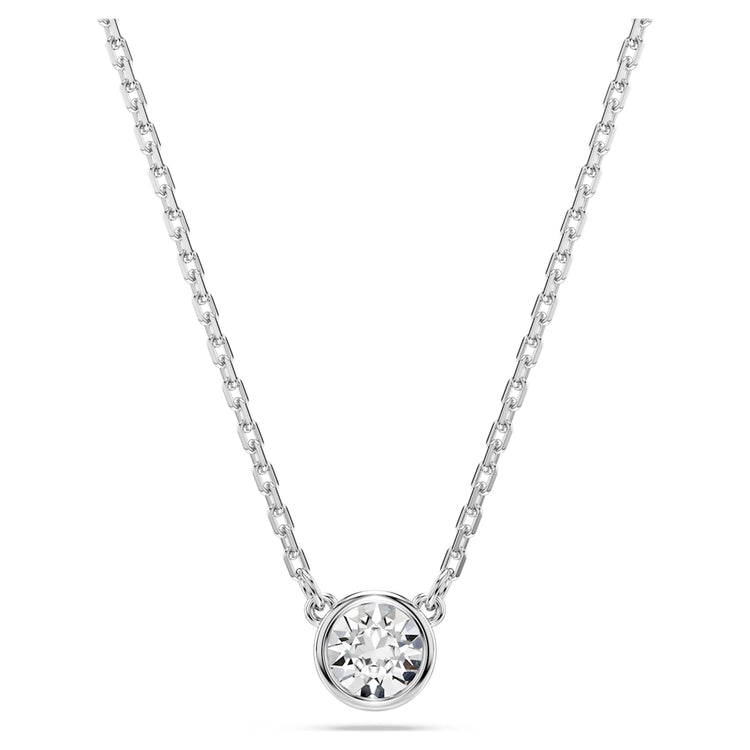Necklace Round cut, White, Rhodium plated