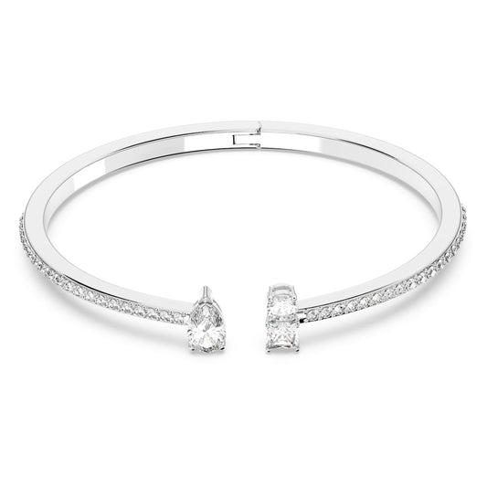 Bangle Mixed cuts, White, Rhodium plated