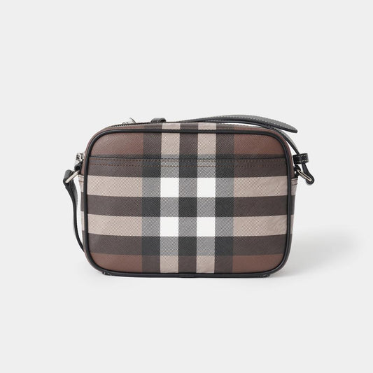 Burberry Dark Birch Brown Check Canvas Camera Crossbody Bag
