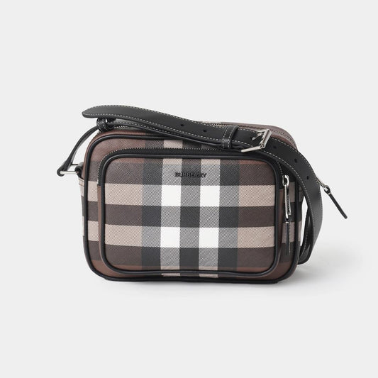 Burberry Dark Birch Brown Check Canvas Camera Crossbody Bag