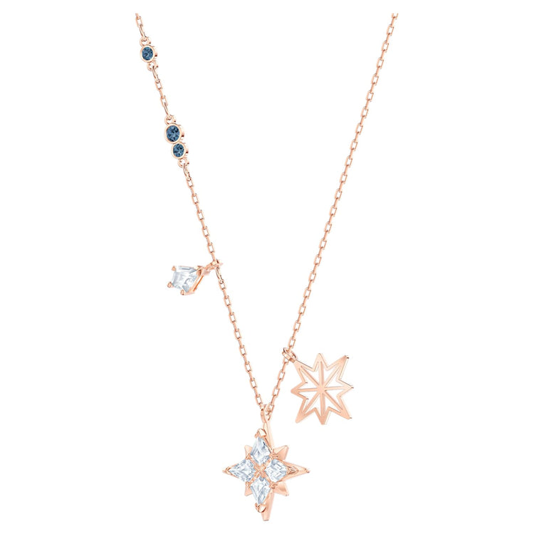 Necklace Star, White, Rose gold-tone plated